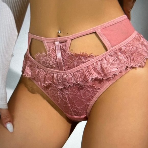 Floral Lace Cut Out Panty Dusty Pink XL 12 - Picture 4 of 4